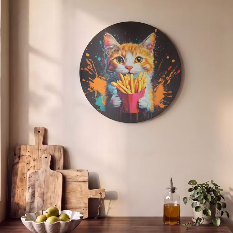 Akoestisch schilderij rond - Kat - Eten - Patat - Graffiti - Abstract — 4