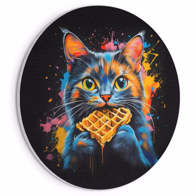 Akoestisch schilderij rond - Kat - Graffiti - Kleurrijk - Wafel - Eten — 1