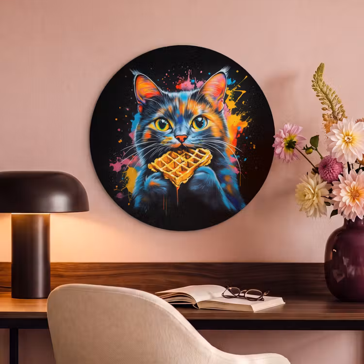 Akoestisch schilderij rond - Kat - Graffiti - Kleurrijk - Wafel - Eten — 2