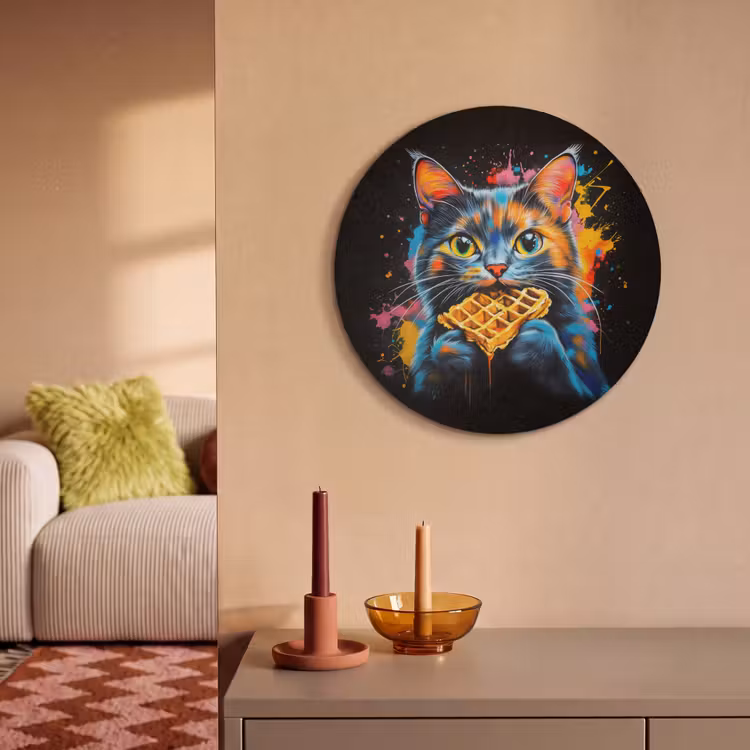 Akoestisch schilderij rond - Kat - Graffiti - Kleurrijk - Wafel - Eten — 3