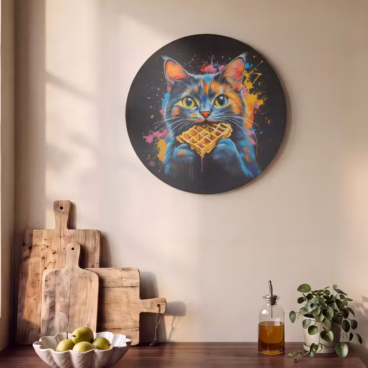 Akoestisch schilderij rond - Kat - Graffiti - Kleurrijk - Wafel - Eten — 4