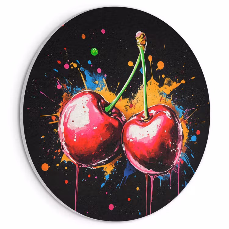 Akoestisch schilderij rond - Kersen - Fruit - Graffiti - Verf - Abstract - Modern - Kleurrijk — 1