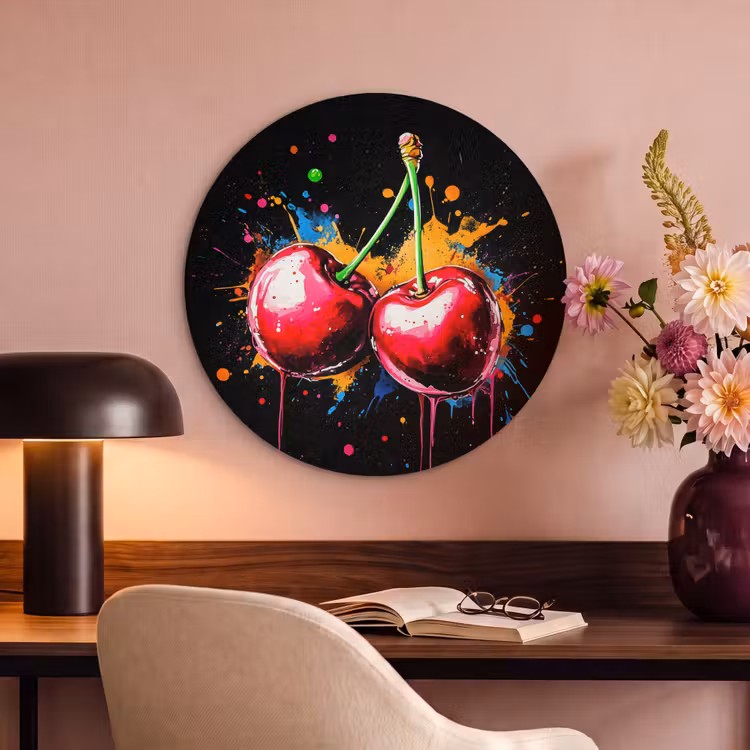 Akoestisch schilderij rond - Kersen - Fruit - Graffiti - Verf - Abstract - Modern - Kleurrijk — 2