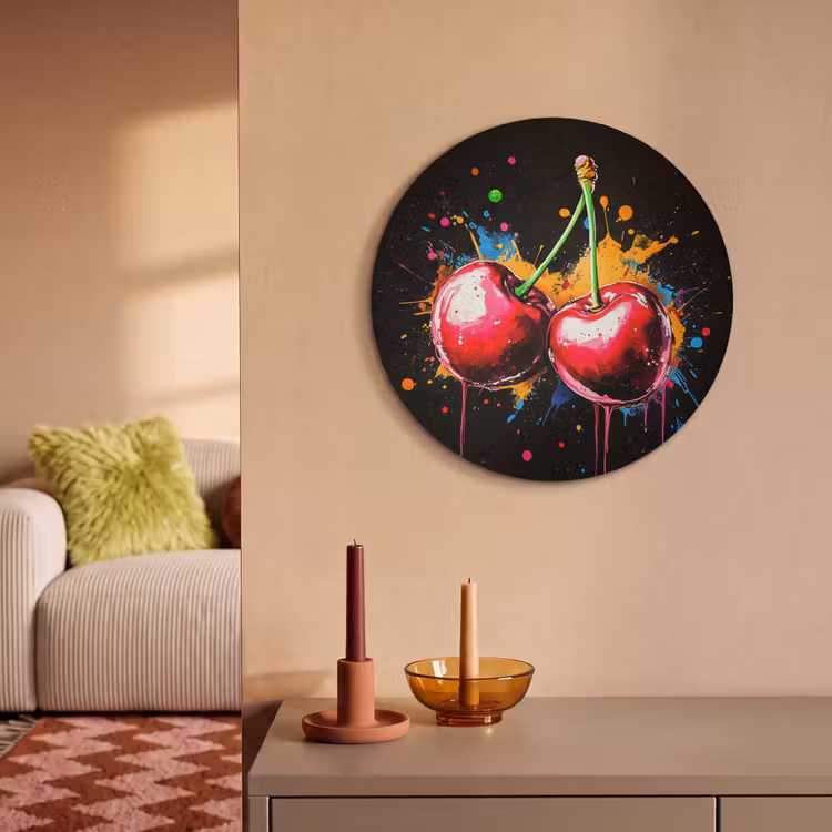 Akoestisch schilderij rond - Kersen - Fruit - Graffiti - Verf - Abstract - Modern - Kleurrijk — 3