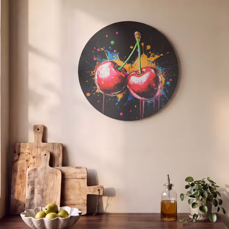 Akoestisch schilderij rond - Kersen - Fruit - Graffiti - Verf - Abstract - Modern - Kleurrijk — 4