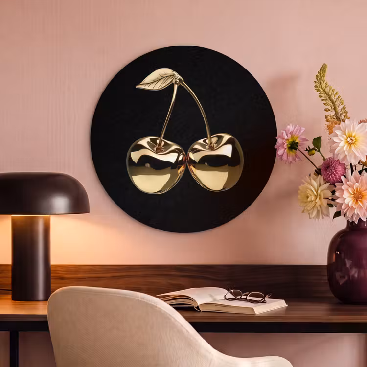 Akoestisch schilderij rond - Kersen - Zwart - Goud - Chrome — 2