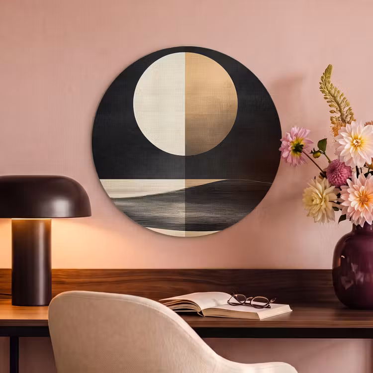 Akoestisch schilderij rond - Maan - Cirkel - Goud — 2