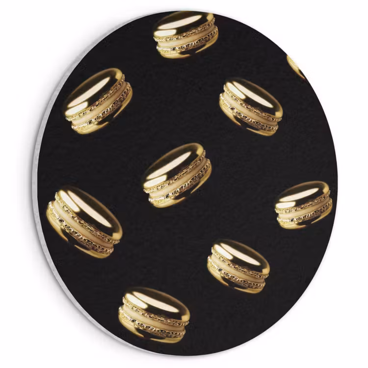 Akoestisch schilderij rond - Macarons - Patroon - Goud - Zwart — 1