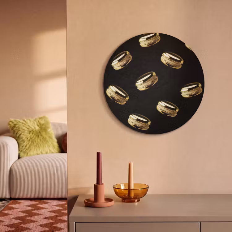 Akoestisch schilderij rond - Macarons - Patroon - Goud - Zwart — 3