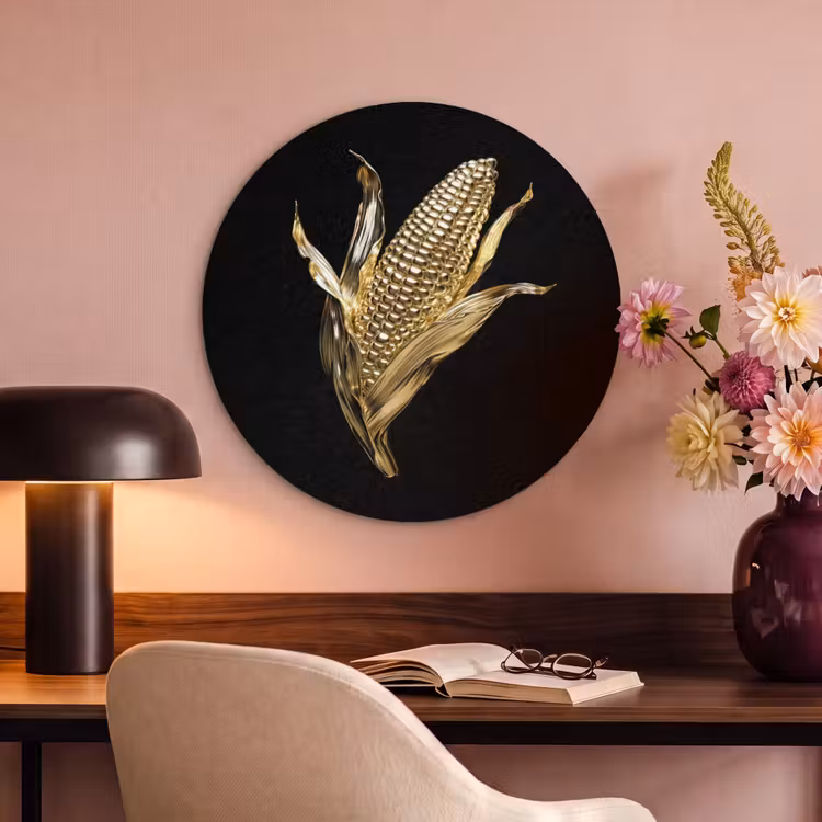 Akoestisch schilderij rond - Mais - Eten - Goud - Zwart — 2