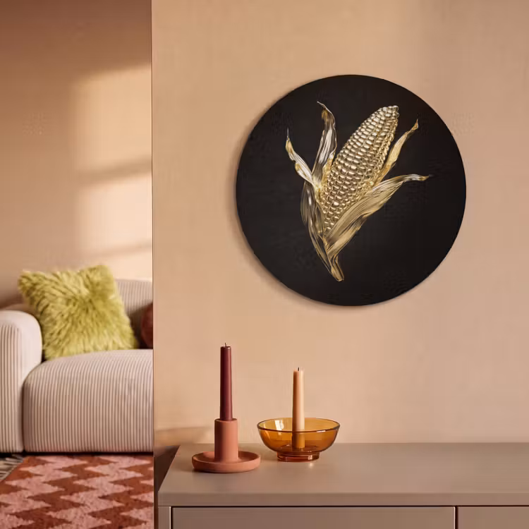 Akoestisch schilderij rond - Mais - Eten - Goud - Zwart — 3