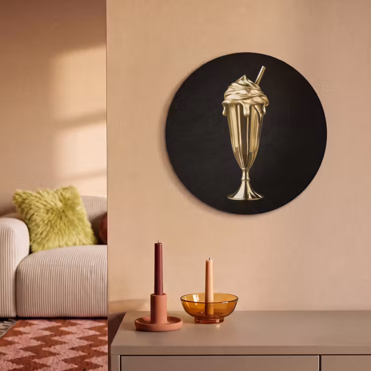 Akoestisch schilderij rond - Milkshake - Goud - Drinken - Zwart — 3