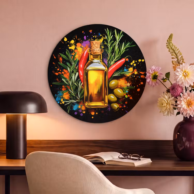 Akoestisch schilderij rond - Olijfolie - Graffiti - Peper - Olijven - Modern — 2