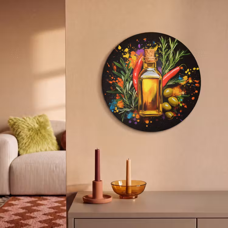 Akoestisch schilderij rond - Olijfolie - Graffiti - Peper - Olijven - Modern — 3