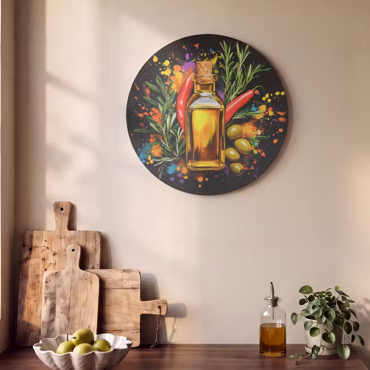 Akoestisch schilderij rond - Olijfolie - Graffiti - Peper - Olijven - Modern — 4