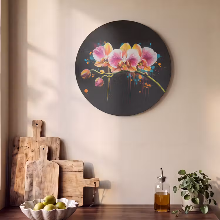 Akoestisch schilderij rond - Orchidee - Graffiti - Kleurrijk - Bloemen - Abstract — 4