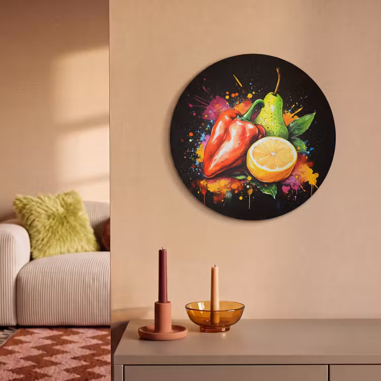 Akoestisch schilderij rond - Paprika - Peer - Citroen - Graffiti - Verf - Abstract — 3