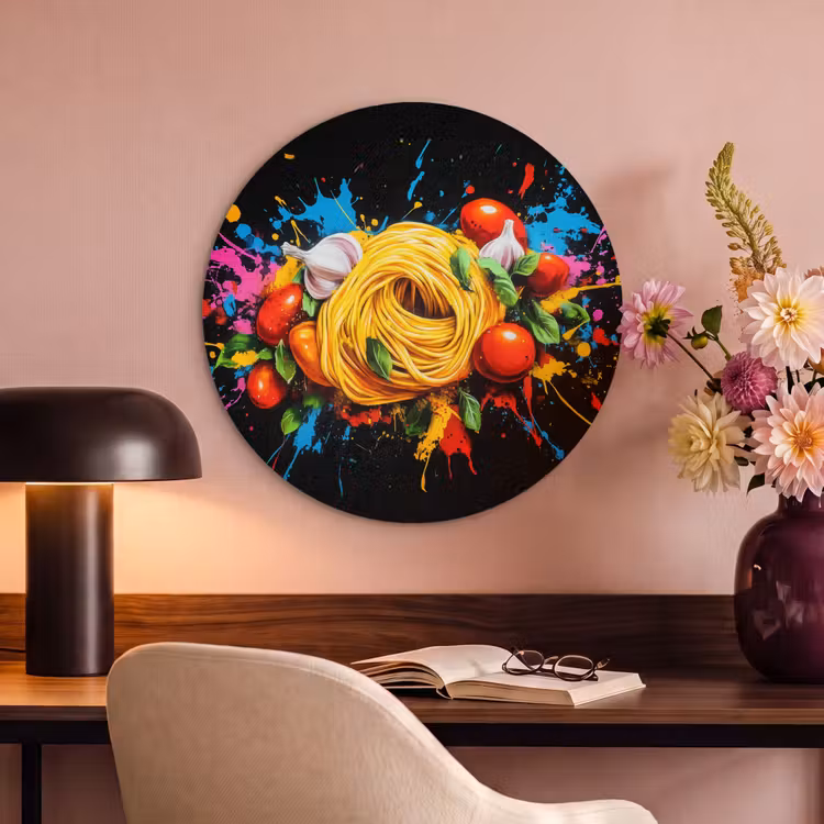 Akoestisch schilderij rond - Spaghetti - Graffiti - Verf - Kleurrijk - Eten - Modern — 2