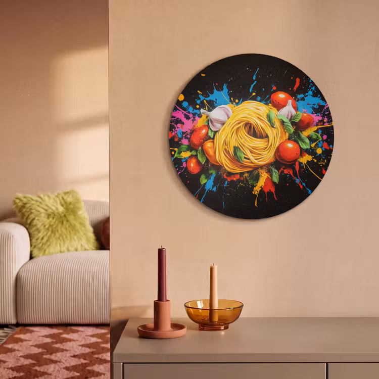 Akoestisch schilderij rond - Spaghetti - Graffiti - Verf - Kleurrijk - Eten - Modern — 3