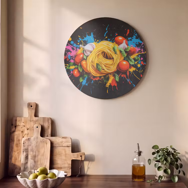 Akoestisch schilderij rond - Spaghetti - Graffiti - Verf - Kleurrijk - Eten - Modern — 4