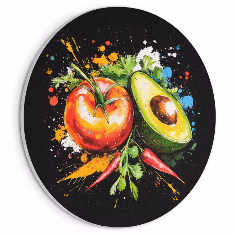 Akoestisch schilderij rond - Tomaat - Avocado - Peper - Graffiti - Verf - Modern — 1