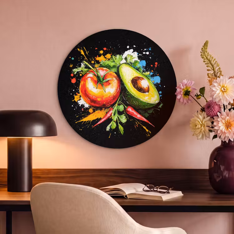 Akoestisch schilderij rond - Tomaat - Avocado - Peper - Graffiti - Verf - Modern — 2