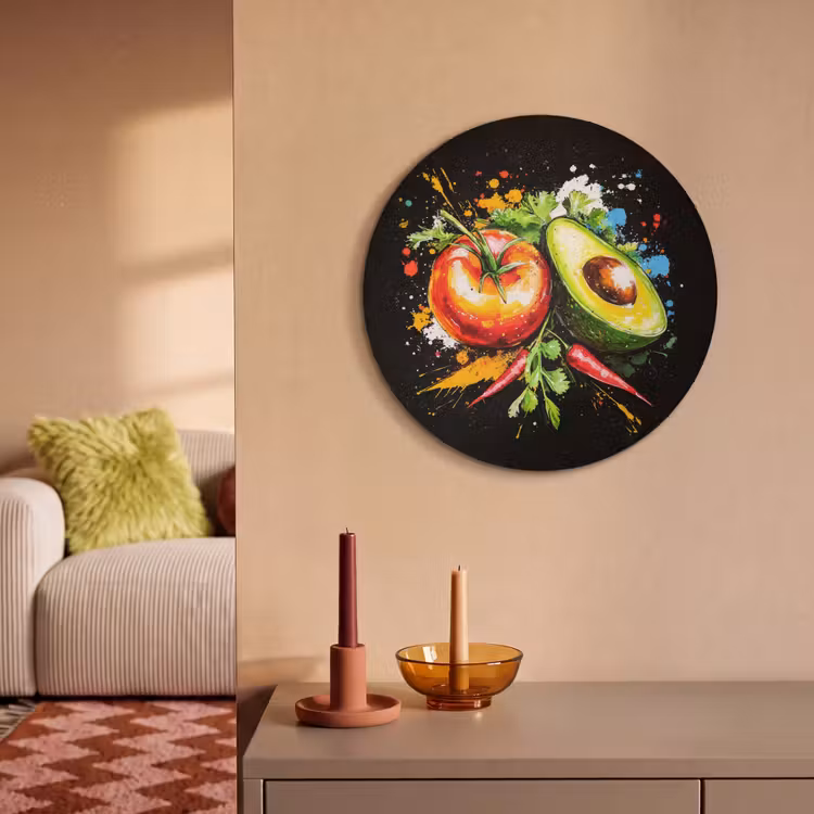 Akoestisch schilderij rond - Tomaat - Avocado - Peper - Graffiti - Verf - Modern — 3