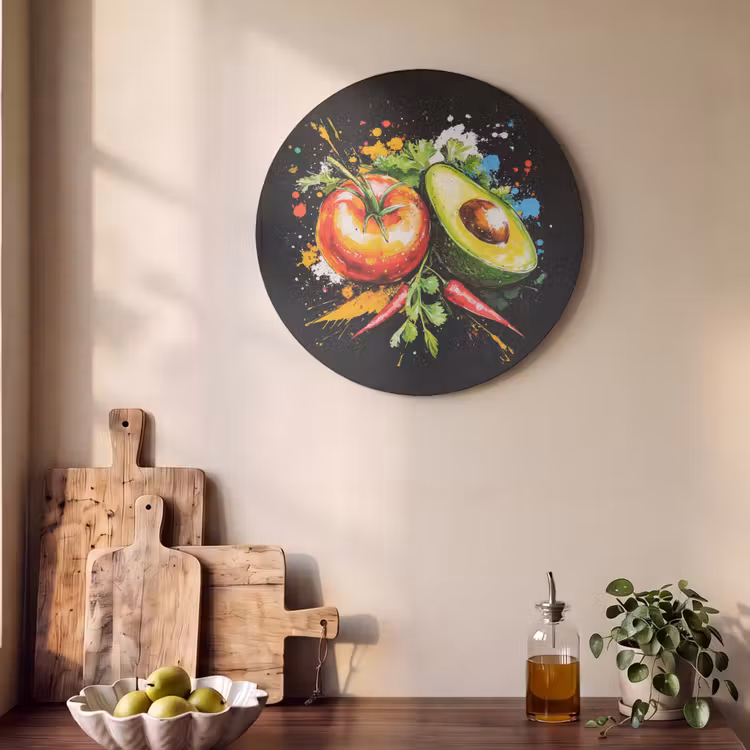 Akoestisch schilderij rond - Tomaat - Avocado - Peper - Graffiti - Verf - Modern — 4