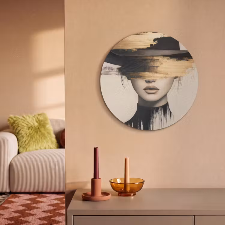 Akoestisch schilderij rond - Vrouw - Hoed - Verf — 3