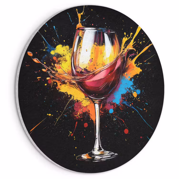 Akoestisch schilderij rond - Wijn - Glas - Graffiti - Borrel - Rood - Verf — 1