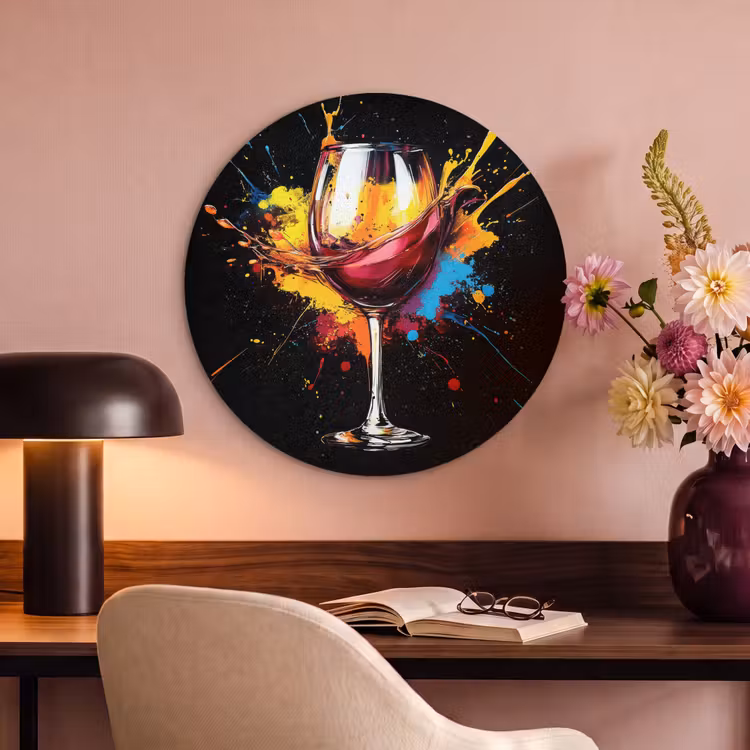 Akoestisch schilderij rond - Wijn - Glas - Graffiti - Borrel - Rood - Verf — 2