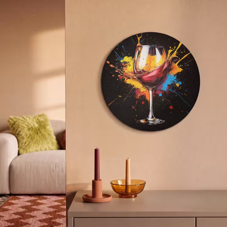 Akoestisch schilderij rond - Wijn - Glas - Graffiti - Borrel - Rood - Verf — 3
