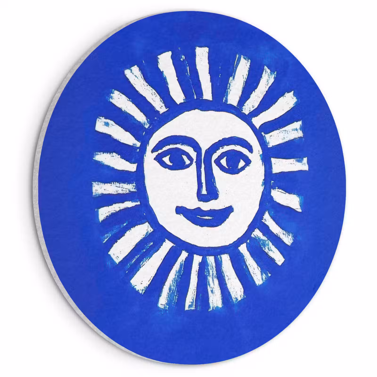 Akoestisch schilderij rond - Zon - Gezicht - Penseelstructuur - Blauw — 1
