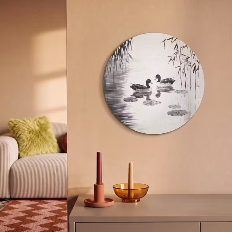 Akoestisch schilderij rond - Eenden - Waterlelies - Riet - Zwart — 3