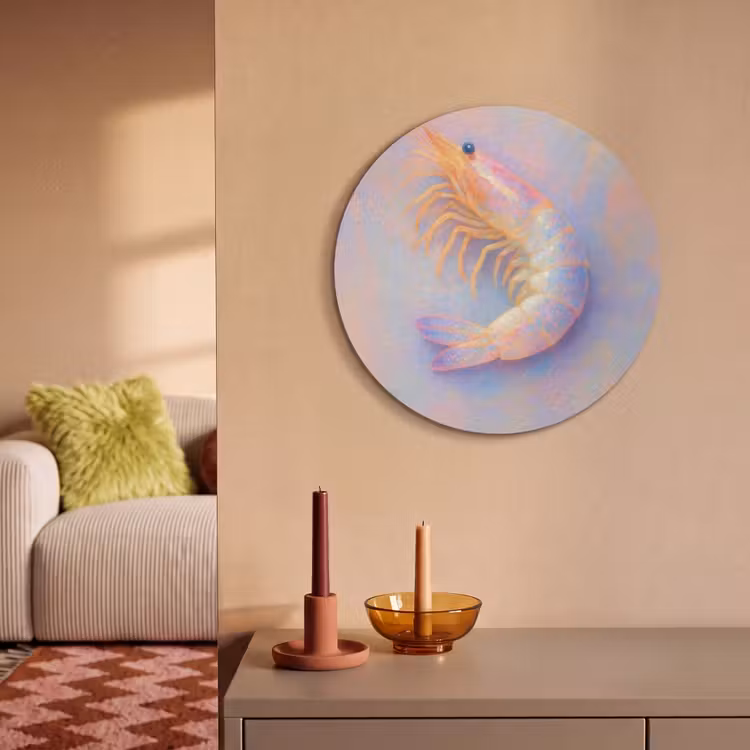 Akoestisch schilderij rond - Garnaal - Subtiele structuur - Blauw - Roze — 3