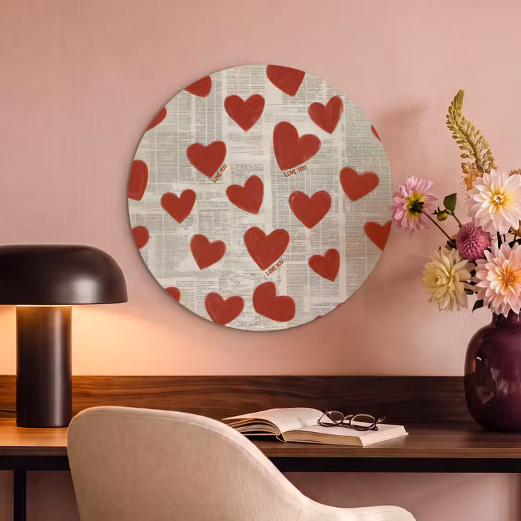 Akoestisch schilderij rond - Hartjes - Krant - Loveyou — 2
