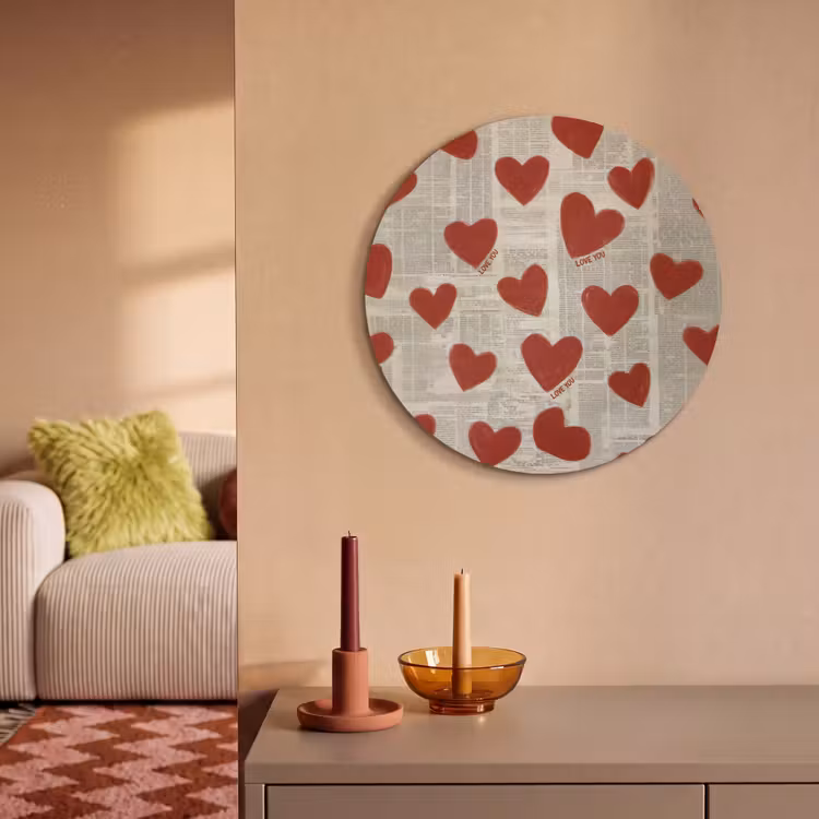 Akoestisch schilderij rond - Hartjes - Krant - Loveyou — 3