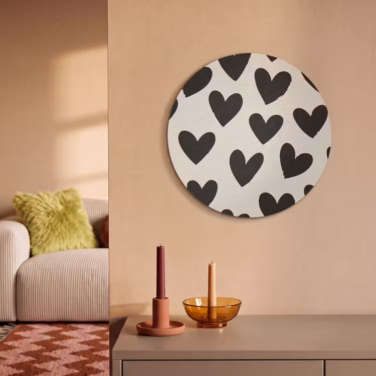 Akoestisch schilderij rond - Hartjes - Zwart - Beige — 3