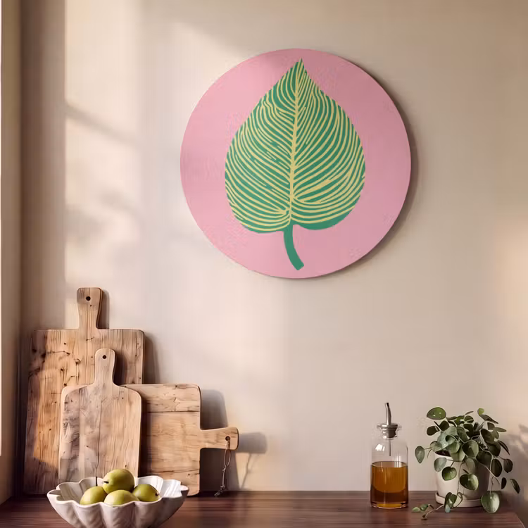 Akoestisch schilderij rond - Illustratie - Blad - Minimalistisch - Groen — 4