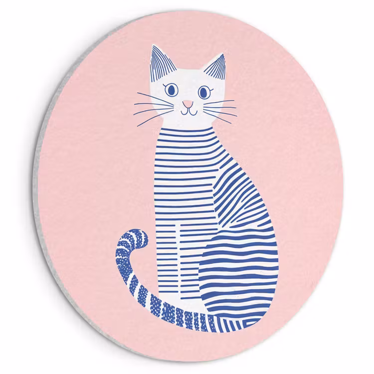 Akoestisch schilderij rond - Kat - Illustratie - Minimalistisch - Roze — 1