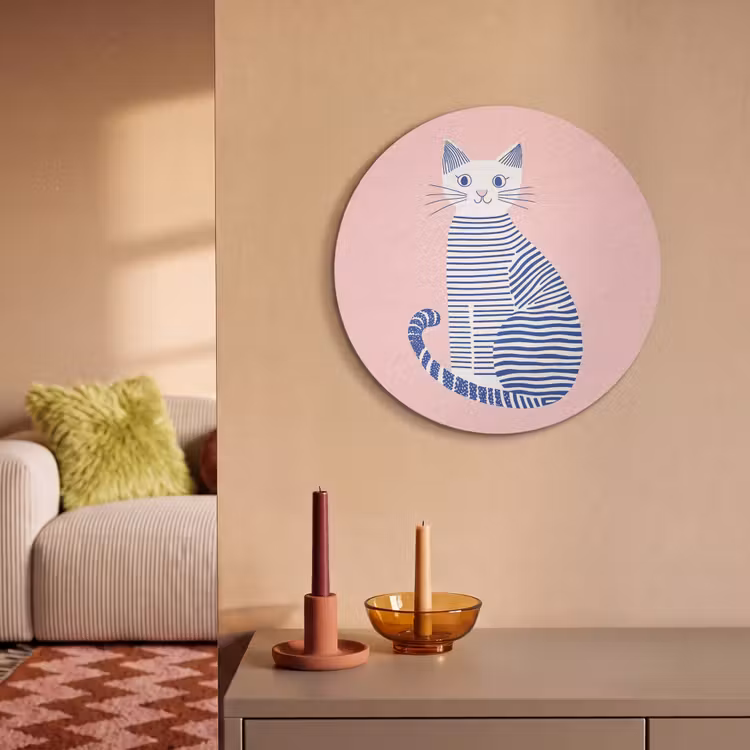Akoestisch schilderij rond - Kat - Illustratie - Minimalistisch - Roze — 3