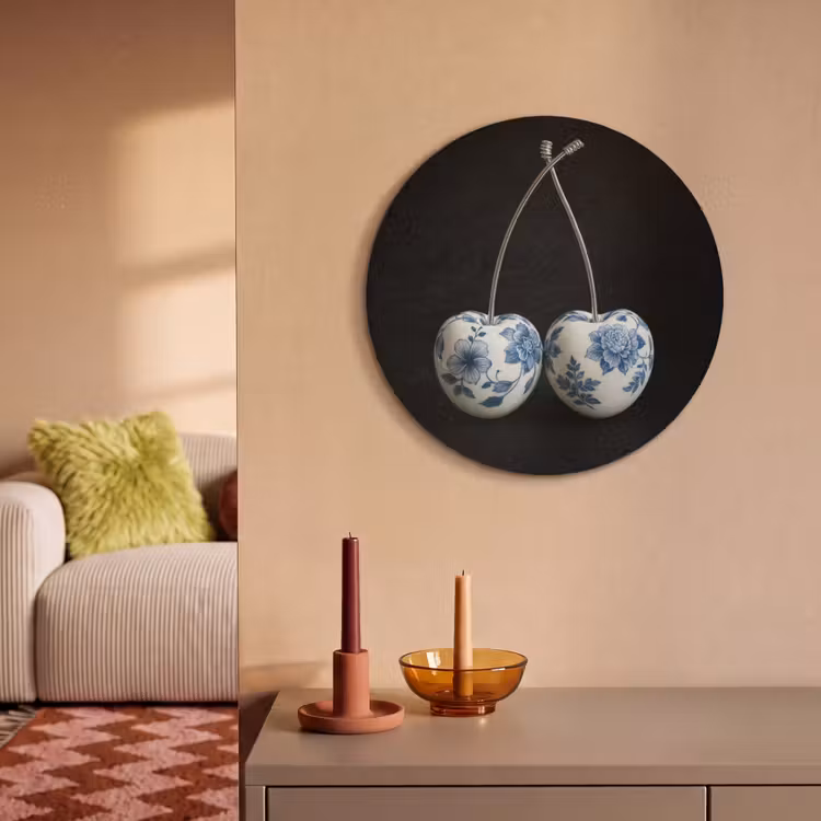 Akoestisch schilderij rond - Kersen - Delfts blauw - Fruit — 3