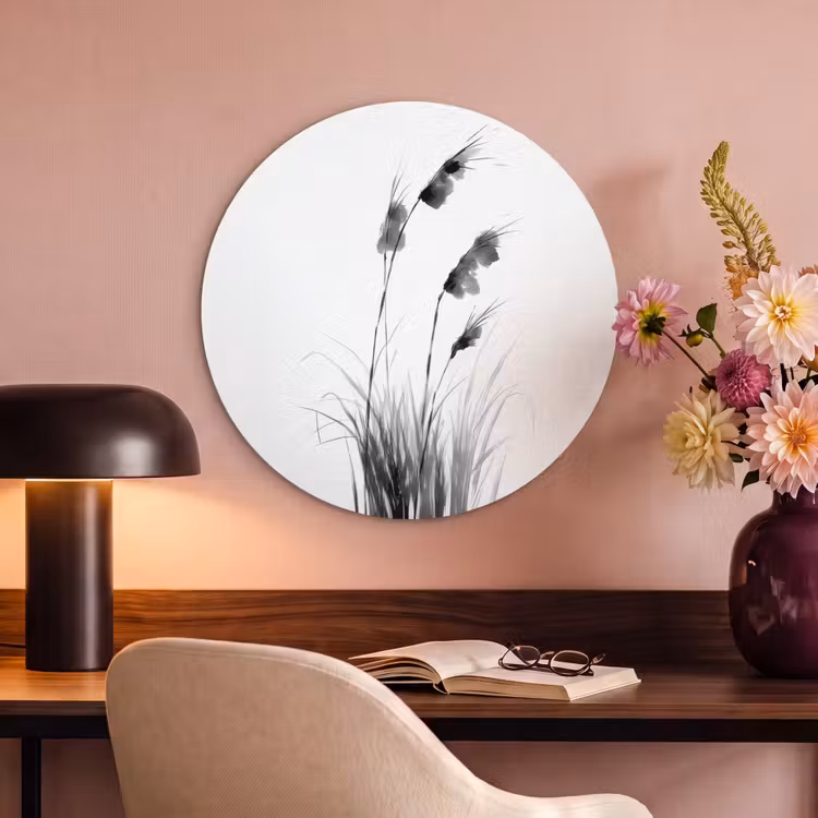 Akoestisch schilderij rond - Minimalistisch - Stelen - Wit — 2
