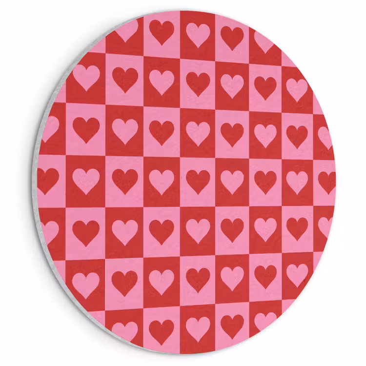Akoestisch schilderij rond - Rood - Roze - Schaakbord - Valentijn — 1