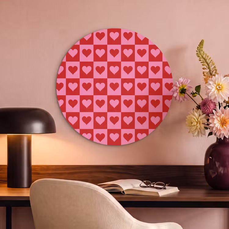 Akoestisch schilderij rond - Rood - Roze - Schaakbord - Valentijn — 2