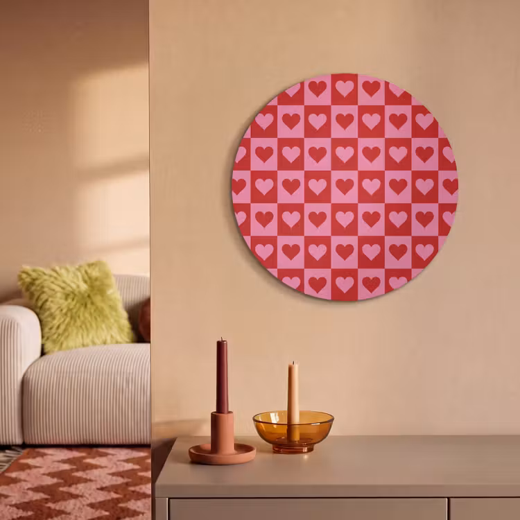 Akoestisch schilderij rond - Rood - Roze - Schaakbord - Valentijn — 3