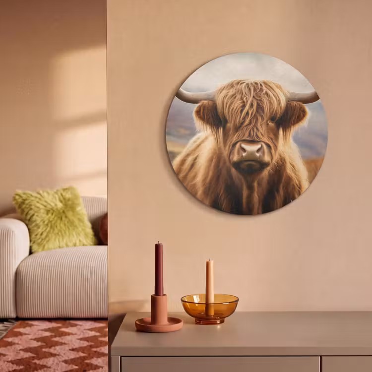Akoestisch schilderij rond - Schotse hooglander - Landschap - Dier — 3