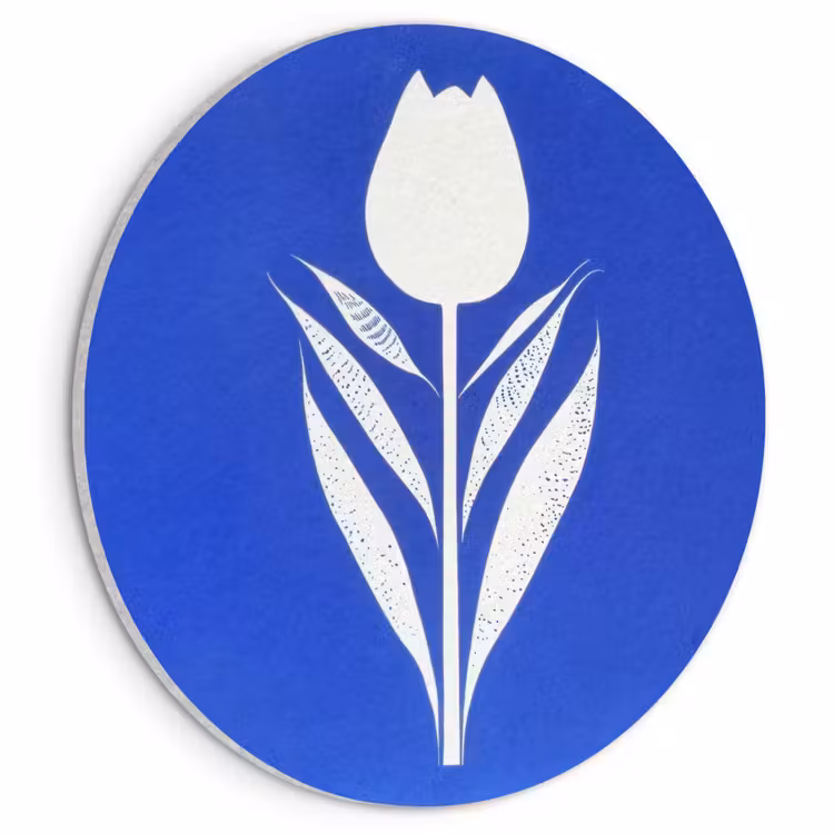 Akoestisch schilderij rond - Tulp - Minimalistisch - Bladeren - Wit — 1