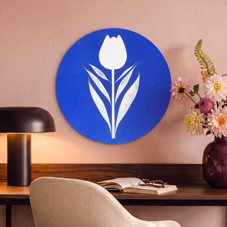 Akoestisch schilderij rond - Tulp - Minimalistisch - Bladeren - Wit — 2
