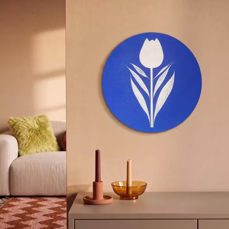 Akoestisch schilderij rond - Tulp - Minimalistisch - Bladeren - Wit — 3